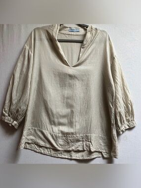 Baia silk cotton blend Light Cream V-Neck Popover Top Sz M